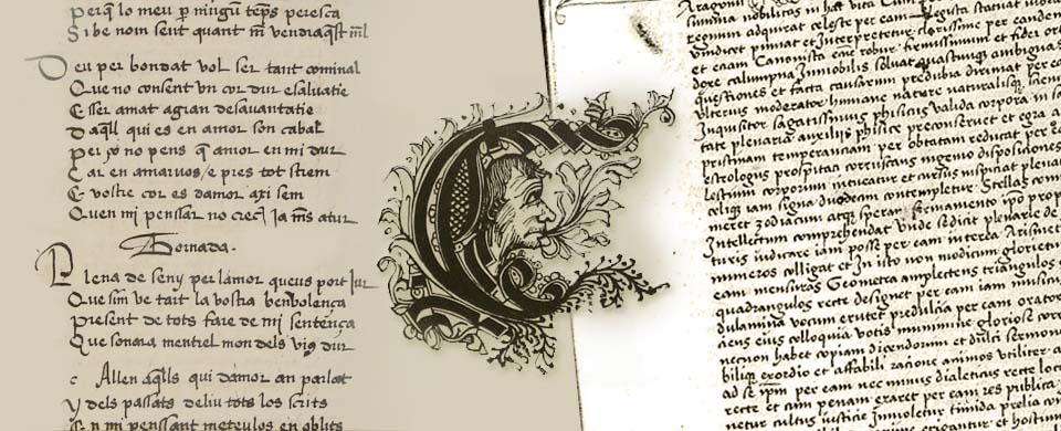 Imagen compuesta por un fondo de dos manuscritos de cancioneros medievales con el logo del Grupo Convivio superpuesto en el centro.