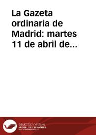 La Gazeta ordinaria de Madrid : martes 11 de abril de 1679 | Biblioteca Virtual Miguel de Cervantes