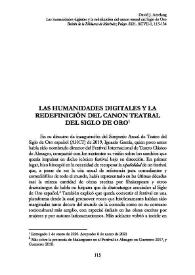 Las Humanidades Digitales y la redefinición del canon teatral del Siglo de Oro  / David J. Amelang  | Biblioteca Virtual Miguel de Cervantes