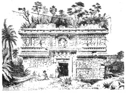 Ruinas de un templo en Uxmal (grabado de finales del XIX)