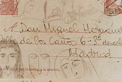 Tarjeta postal de Josefina Manresa a Miguel Hernández.