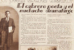 Reseña sobre el poeta Miguel Hernández en el periódico «Estampa» de Madrid.