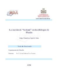 La noción de "hedoné" en los diálogos de Platón / Jorge Francisco Aguirre Sala | Biblioteca Virtual Miguel de Cervantes