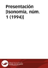 Presentación [Isonomía, núm. 1 (1994)] | Biblioteca Virtual Miguel de Cervantes