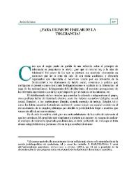 ¿Para dejar de hablar de la tolerancia? | Biblioteca Virtual Miguel de Cervantes