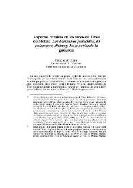 Aspectos cómicos en los autos de Tirso de Molina "Los hermanos parecidos", "El colmenero divino" y "No le arriendo la ganancia" / Ignacio Arellano | Biblioteca Virtual Miguel de Cervantes