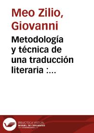 Metodología y técnica de una traducción literaria : los juegos de palabras en el "Martín Fierro" / Giovanni Meo Zilio | Biblioteca Virtual Miguel de Cervantes