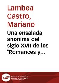 Una ensalada anónima del siglo XVII de los "Romances y letras de a tres vozes" (Biblioteca Nacional de Madrid) / Mariano Lambea Castro | Biblioteca Virtual Miguel de Cervantes