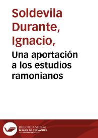 Una aportación a los estudios ramonianos | Biblioteca Virtual Miguel de Cervantes