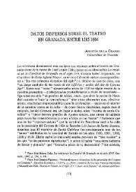 Datos dispersos sobre el teatro en Granada entre 1585-1604 / Agustín de la Granja | Biblioteca Virtual Miguel de Cervantes