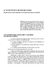 El Teatro Infantil en Checoslovaquia. Resumen de artículos publicados en la Revista Internacional de la ASSITEJ | Biblioteca Virtual Miguel de Cervantes