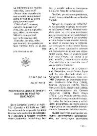 Ponencias, comunicaciones y conclusiones. Ponencia de Ana M.ª Pelegrín. Profesionalidad e investigación en Teatro-Educación | Biblioteca Virtual Miguel de Cervantes