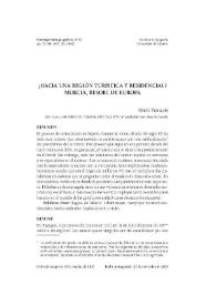 ¿Hacia una región turística y residencial? Murcia, resort de Europa / Marie François | Biblioteca Virtual Miguel de Cervantes