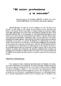 El actor profesional y la escuela / ponencia ... por el Dr. Christel Hoffmann ... | Biblioteca Virtual Miguel de Cervantes