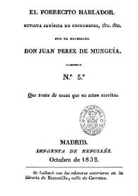 El Pobrecito Hablador : revista satírica de costumbres. Núm. 5 octubre de 1832 | Biblioteca Virtual Miguel de Cervantes