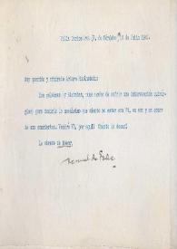 Carta dirigida a Arthur Rubinstein. Villa Carlos Paz, Córdoba (España), 10-07-1940 | Biblioteca Virtual Miguel de Cervantes