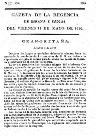 Gaceta de la Regencia de España e Indias. Año 1810. Núm. 24, 11 de mayo de 1810 | Biblioteca Virtual Miguel de Cervantes