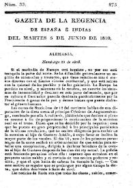 Gaceta de la Regencia de España e Indias. Año 1810. Núm. 33, 5 de junio de 1810 | Biblioteca Virtual Miguel de Cervantes