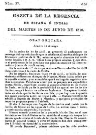Gaceta de la Regencia de España e Indias. Año 1810. Núm. 37, 19 de junio de 1810 | Biblioteca Virtual Miguel de Cervantes
