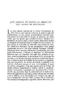 ¿Fue abolida en España la Orden de San Lázaro de Jerusalén? / Luis Redonet | Biblioteca Virtual Miguel de Cervantes