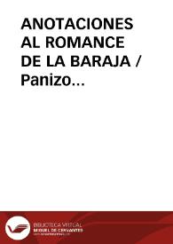 ANOTACIONES AL ROMANCE DE LA BARAJA / Panizo Rodriguez, Juliana | Biblioteca Virtual Miguel de Cervantes