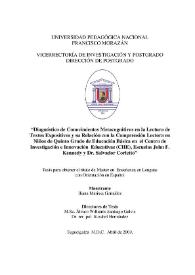 Diagnóstico de Conocimientos Metacognitivos en la Lectura de Textos Expositivos y su Relación con la Comprensión Lectora en Niños de Quinto Grado de Educación Básica en el Centro de Investigación e Innovación Educativas (CIIE), Escuelas John F. Kennedy y Dr. Salvador Corletto / Iliana Marissa González | Biblioteca Virtual Miguel de Cervantes