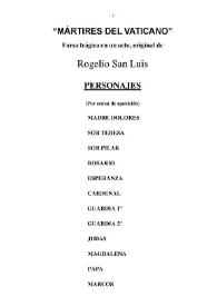 "Mártires del Vaticano" : farsa trágica en un acto / original de Rogelio San Luis | Biblioteca Virtual Miguel de Cervantes