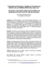 Tolerancia religiosa y modelo de Iglesia en España en la primera mitad del siglo XIX / Ana Isabel González Manso | Biblioteca Virtual Miguel de Cervantes