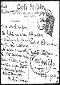 Tarjeta postal de Andrés de Lima a Rafael Altamira. París | Biblioteca Virtual Miguel de Cervantes