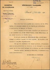 Carta del Ministro del Interior francés a Marius Moutet. París, 1 de mayo de 1939 | Biblioteca Virtual Miguel de Cervantes