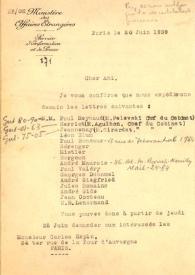 Carta del Ministro de Asuntos Exteriores francés a Carlos Esplá. París, 20 de junio de 1939 | Biblioteca Virtual Miguel de Cervantes