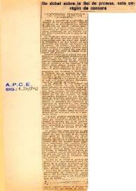 Un debat sobre la llei de premsa, sota un règim de censura | Biblioteca Virtual Miguel de Cervantes