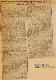 Conferencia de Carles Esplà sobre el tema: "Notes per a un reportatge. De Ginebra a Madrid", al Casal de la Cultura | Biblioteca Virtual Miguel de Cervantes