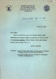 Carta del Hispanic Institute in the United States a Carlos Esplá. 23 January 1958 | Biblioteca Virtual Miguel de Cervantes
