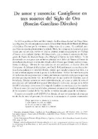 De amor y ausencia: Castiglione en tres sonetos del Siglo de Oro (Boscán-Garcilaso-Dávalos) / Alicia de Colombí-Monguió | Biblioteca Virtual Miguel de Cervantes