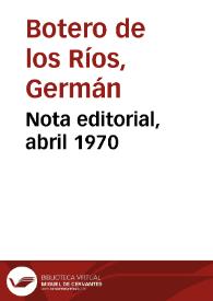 Nota editorial, abril 1970 | Biblioteca Virtual Miguel de Cervantes