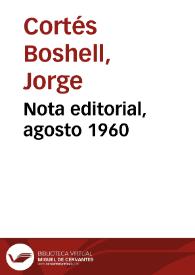 Nota editorial, agosto 1960 | Biblioteca Virtual Miguel de Cervantes