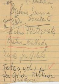 Programa manuscrito apuntado en un papel : Brahms | Biblioteca Virtual Miguel de Cervantes