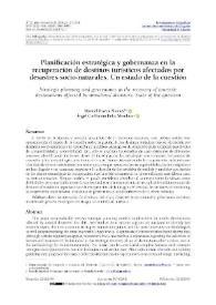 Planificación estratégica y gobernanza en la recuperación de destinos turísticos afectados por desastres socio-naturales. Un estado de la cuestión / Manuel Rivera Mateos, Ángel Guillermo Félix Mendoza | Biblioteca Virtual Miguel de Cervantes