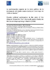 La participación popular en la crisis política de la monarquía: del motín contra Godoy al 2 de mayo de 1808 en Madrid / Álvaro París Martín y José A. Nieto Sánchez | Biblioteca Virtual Miguel de Cervantes