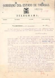 Telegrama de Aureliano Colorado a Venustiano Carranza. Villahermosa, Tabasco (México), 13 de marzo de 1916
 | Biblioteca Virtual Miguel de Cervantes