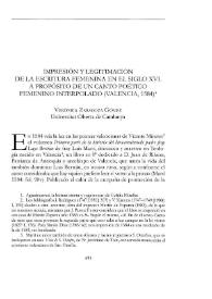 Impresión y legitimación de la escritura femenina en el siglo XVI. A propósito de un canto poético femenino interpolado (Valencia, 1584) / Verónica Zaragoza Gómez | Biblioteca Virtual Miguel de Cervantes