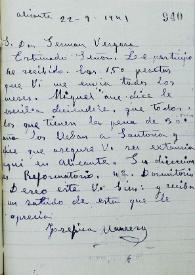 Más información sobre Carta de Josefina Manresa a Germán Vergara. Alicante, 22 de julio de 1941