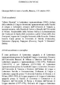 Giuseppe Bellini. Currículum Vitae | Biblioteca Virtual Miguel de Cervantes
