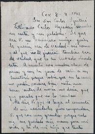 Carta de Josefina Manresa a Carlos Spiteri. Cox, 8 de abril de 1942 | Biblioteca Virtual Miguel de Cervantes