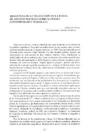 Influencia de la traducción de la poesía de Antonio Machado sobre la poesía contemporánea yugoslava / Aleksandar Petrov | Biblioteca Virtual Miguel de Cervantes