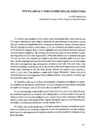 Dos palabras y media sobre Miguel Hernández / José Saramago | Biblioteca Virtual Miguel de Cervantes