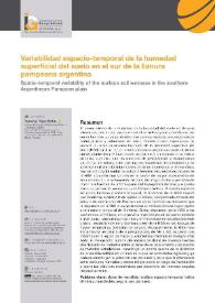 Variabilidad espacio-temporal de la humedad superficial del suelo en el sur de la llanura pampeana argentina / Vanesa Bohn | Biblioteca Virtual Miguel de Cervantes