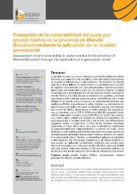 Evaluación de la vulnerabilidad del suelo por erosión hídrica en la provincia de Manabí (Ecuador) mediante la aplicación de un modelo geoespacial  / Isabel Andrade-Carreño, Daniel Delgado, Mirian Guillén Vivas
 | Biblioteca Virtual Miguel de Cervantes